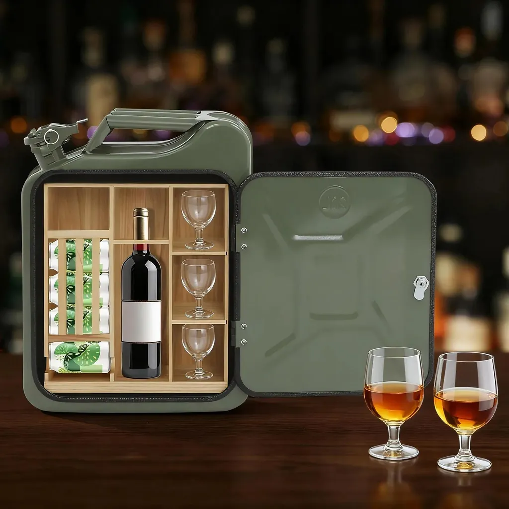 Bar à Whisky pour Salon et Bureau - Jerrycan Noir Mobile Design 47cm