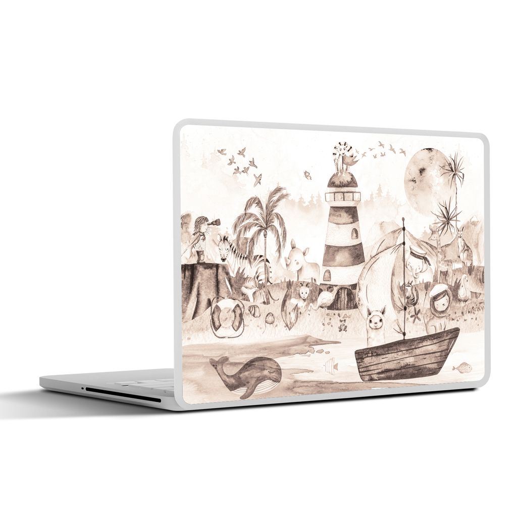MuchoWow Laptop Aufkleber Sticker Cover Strand - Kinder - Leuchtturm - Alpaka - Meer - Tiere 40x30 cm - Laptop Dekoration - Selbstklebend