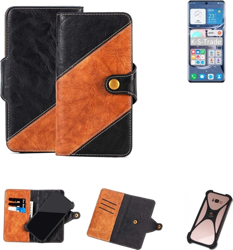 K-S-Trade Handyhülle Schutzhülle Bookstyle Case Wallet-Case kompatibel mit Huawei P50 Pro SD888 Handy Cover Bumper Klapphülle schwarz hellbraun 1x