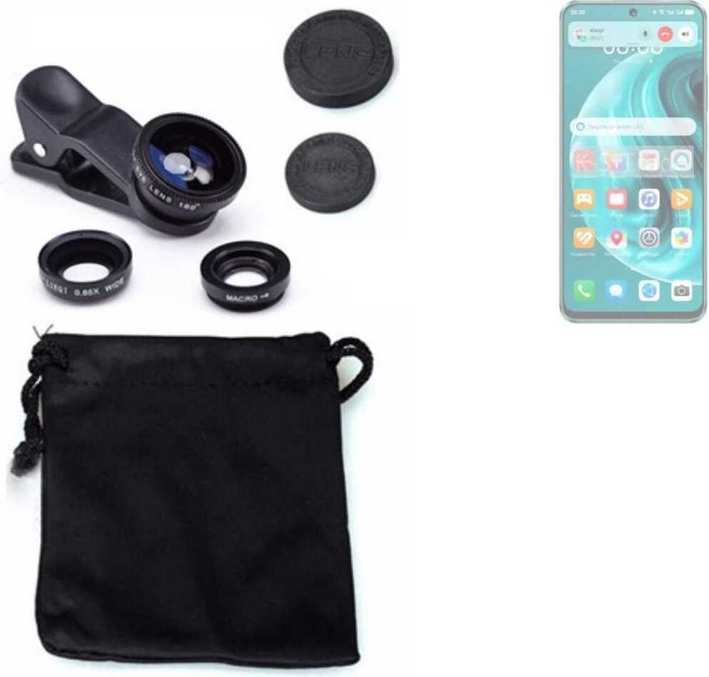 K-S-Trade Smartphone Kamera Linsen Set Kompatibel mit Huawei Nova 12i 3in1 Clip-On Kamera Adapter Macro Weitwinkel FishEye Fischauge Objektiv Linse