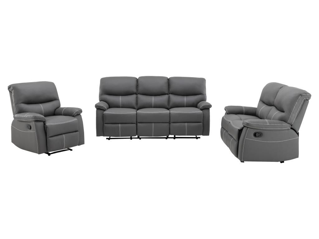 3+2-Sitzer Sofa und Sessel mit Relaxfunktion aus grauem Produktbild 