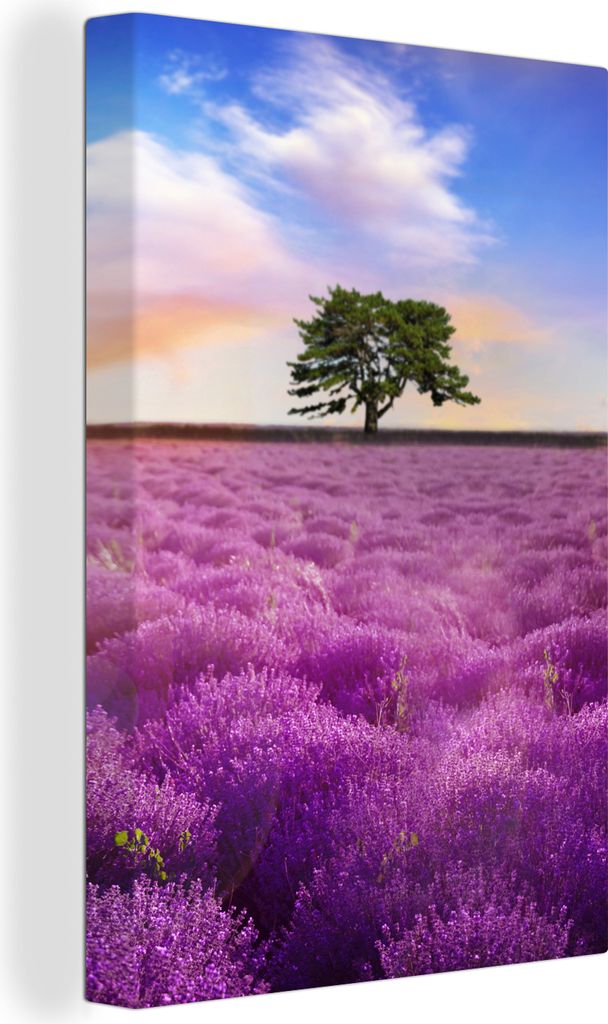 OneMillionCanvasses - Leinwandbilder - 90x140 cm, Lavendel - Baum - Sonnenuntergang - Lila, Wandbilder Kunstdruck Wanddekoration - Foto auf Leinw...