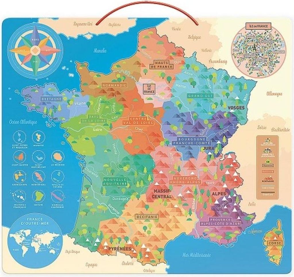 Vilac Lernkarte Frankreich Holzmagnete Lernspiel Karte Kinder