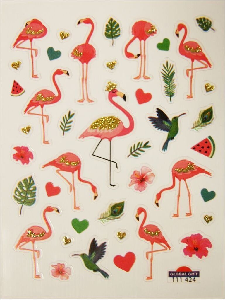 Aufkleber - Rosa Flamingos - Glitter - 1,8 cm
