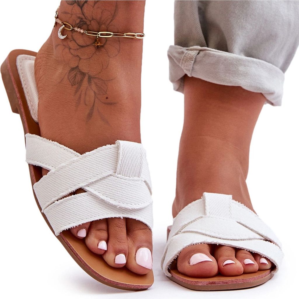 Damen Stoff Pantoletten Weiß Aversa 39