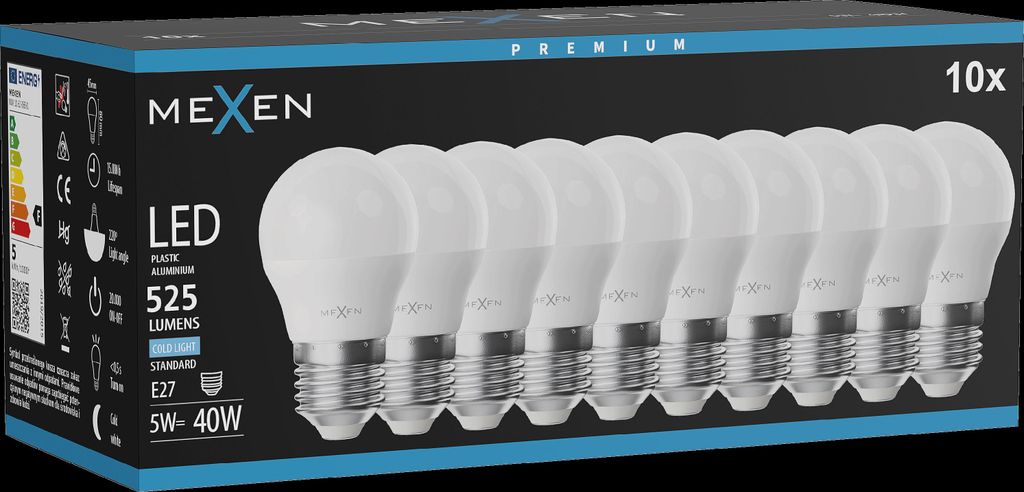Mexen Nova 10x LED-Glühlampe E27, G45, 5W, Kalt - 6500K, Produktbild 