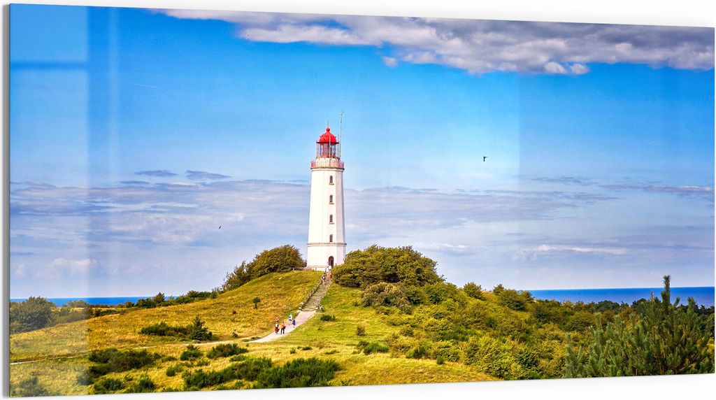 DEQORI Glasbild Acryl 100x50 cm 'Leuchtturm auf Hiddensee' Wandbild Bild modern Deko