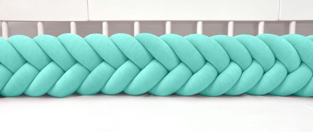 Bettschlange 300 cm Aqua – geflochtene Bettumrandung fürs Babybett, Velours, Modell MAXIBRAID | Letino