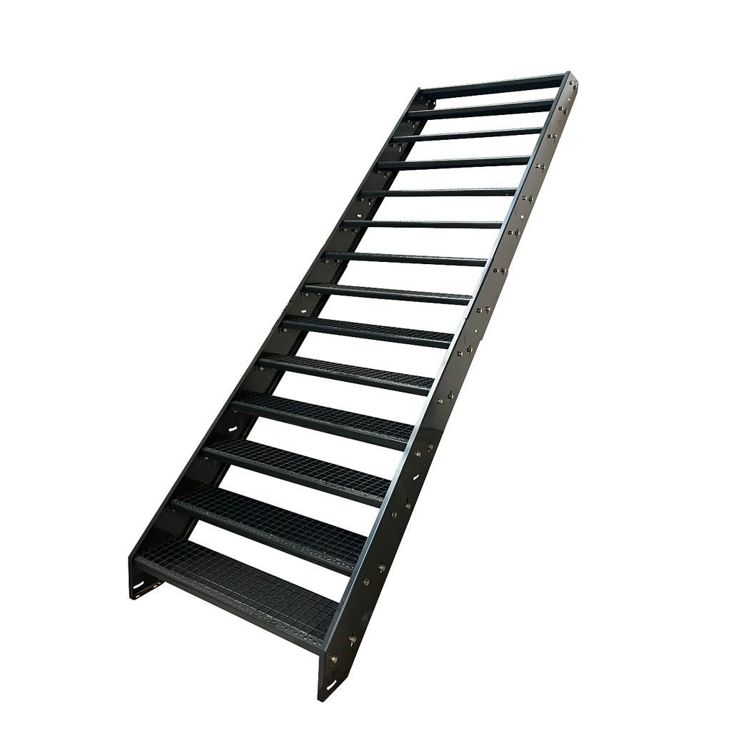 Stahl Wangentreppe Gitterroststufen 14 Stufen - Verzinkt & Anthrazit pulverlackiert - (B x H x T) 120 x 266x 272 cm