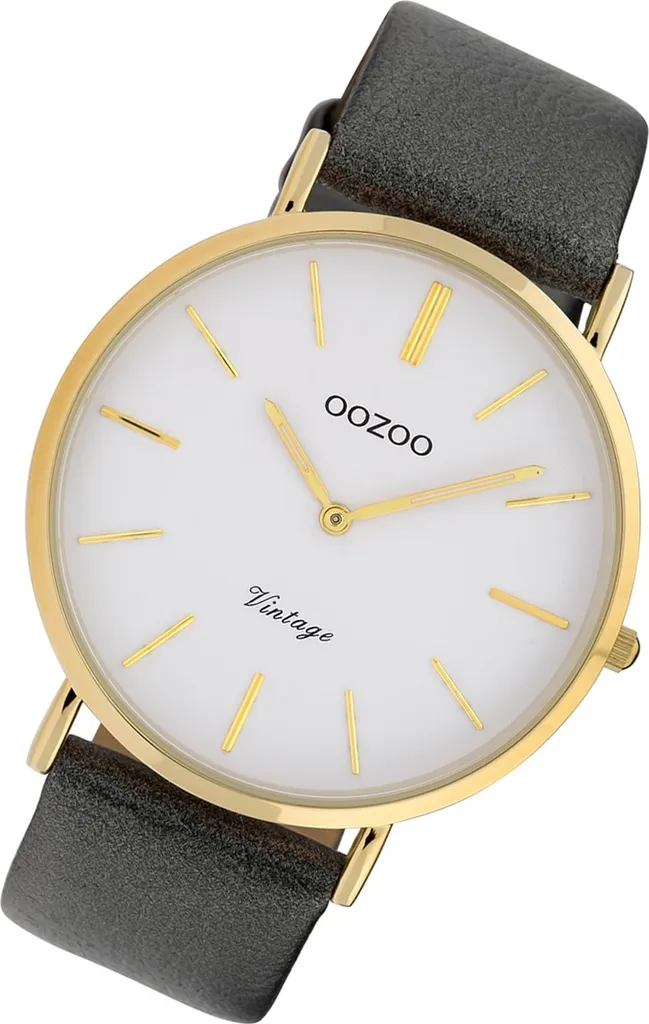 Montre Oozoo Vintage argent C20077 : boîtier slim et cuir véritable