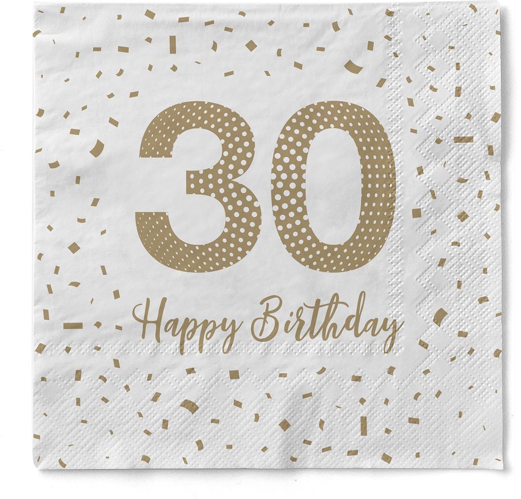 Sovie HORECA Serviette "Happy Birthday - 30" aus Tissue 33 x 33 cm, 100 Stück