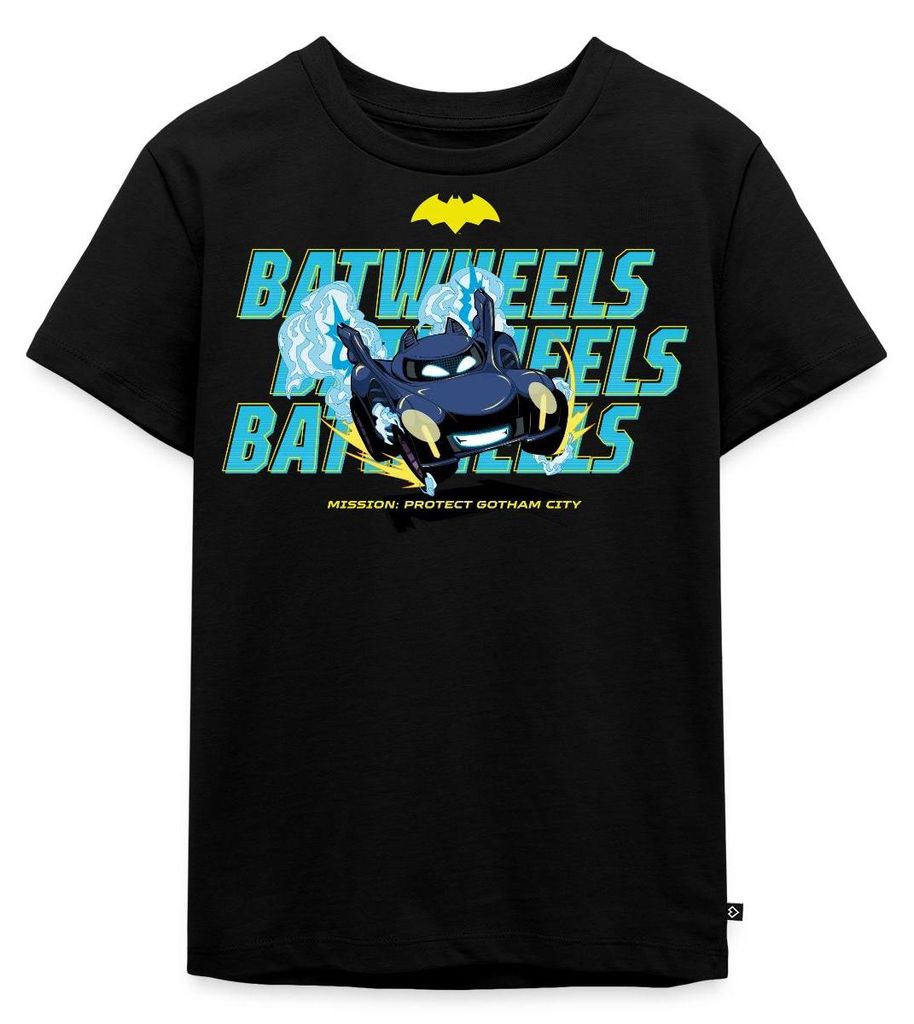 Spreadshirt Batwheels Bam Mit Schriftzug Protect Gotham City Kinder Premium T-Shirt, 122/128 (6 Jahre), Schwarz