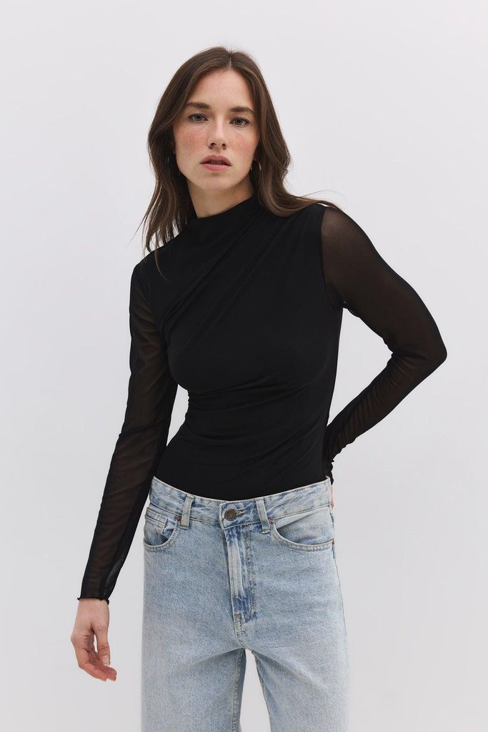 Langarm-Body mit Druckknöpfen, Black, M