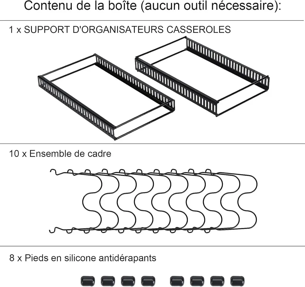 Support couvercles de casseroles réglable noir 10 compartiments en fer