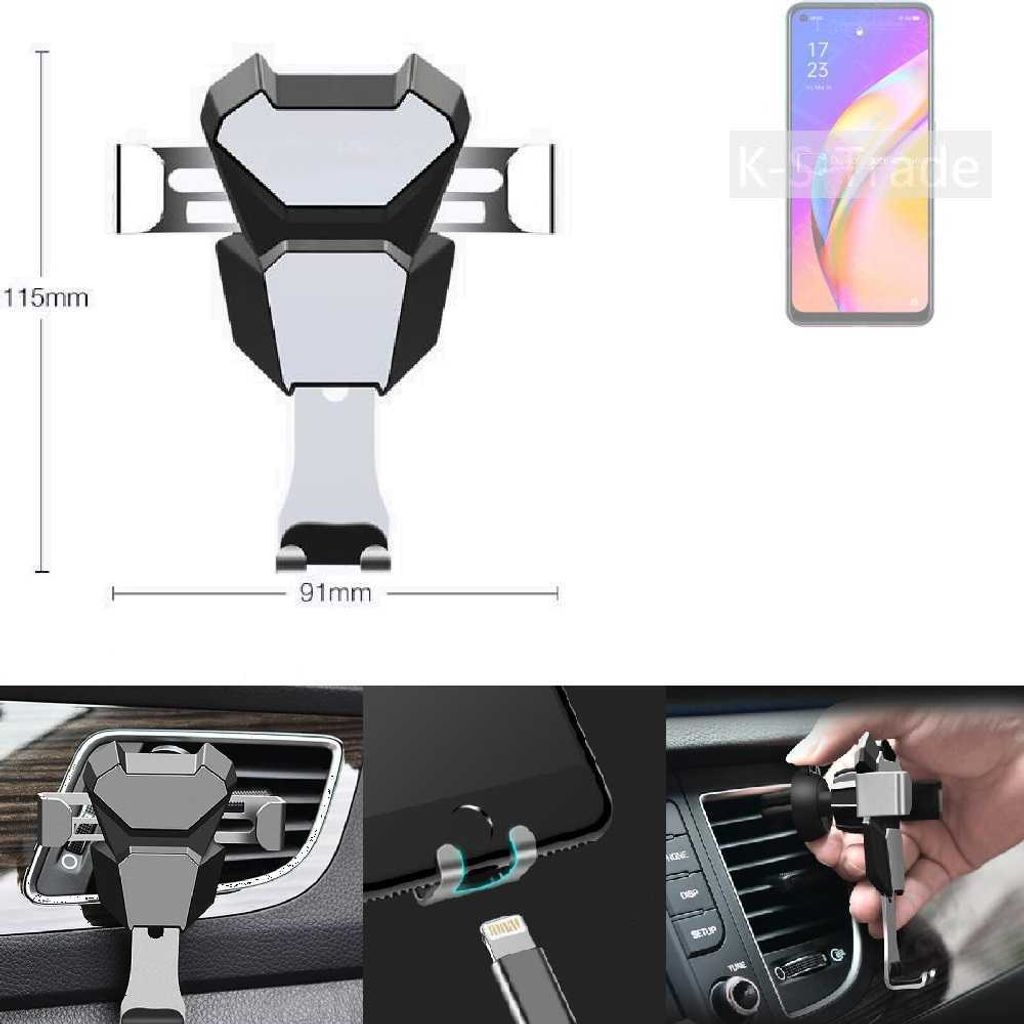 K-S-Trade Lüftungshalterung kompatibel mit Oppo A94 5G kompakte Handy-Halterung Lüftungsschlitz Lüftungsgitter Autohalterung KFZ Auto-Halterung
