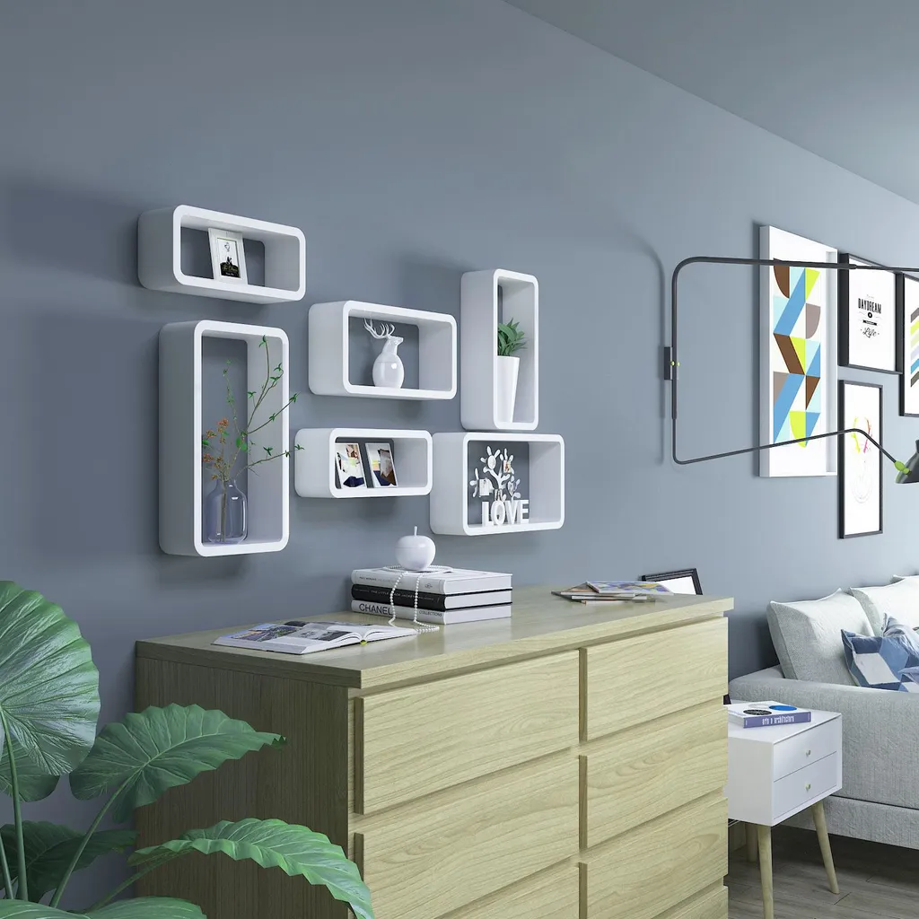 Étagères murales rectangulaires blanches, design épuré, lot de 3 pcs - 5