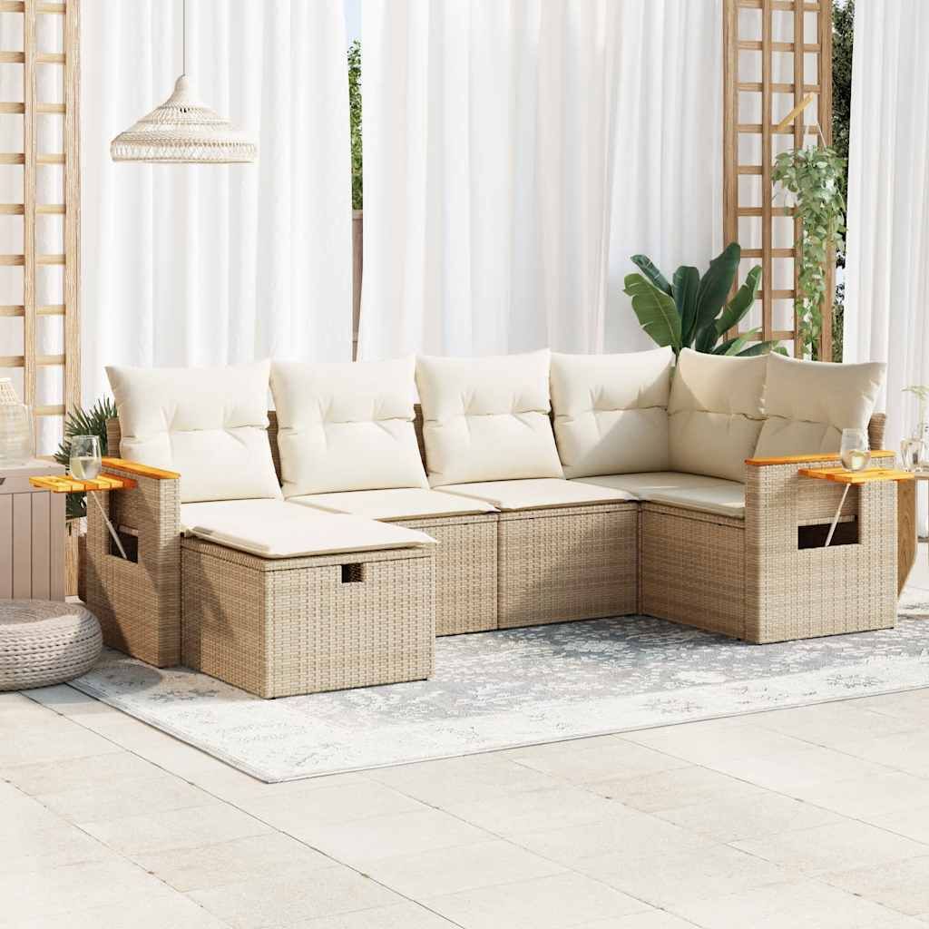 Maison Exclusive - 6-tlg. Garten-Sofagarnitur mit Kissen Beige Poly Rattan