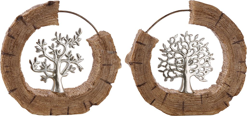 GILDE Poly Skulptur "Baum" braun beige/mit silberfarbenem Baum