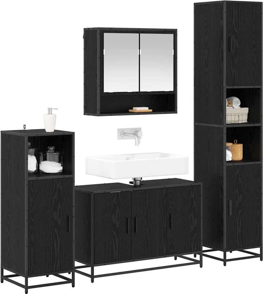 Badezimmermöbel-Set 4 pcs Schwarz Eichen-Optik Holzwerkstoff