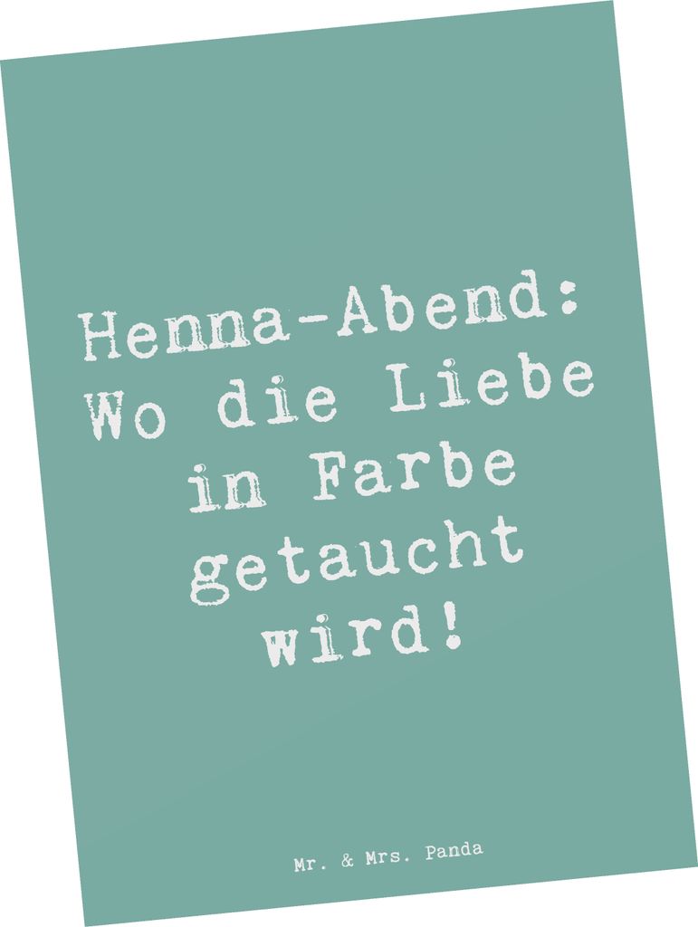 Mr. & Mrs. Panda Postkarte Spruch Henna-Abend Farbenliebe - Meeresbrise - Geschenk, Hochzeit, Hochzeitszeremonie, bildkarte, Ansichtskarte, Speziel...