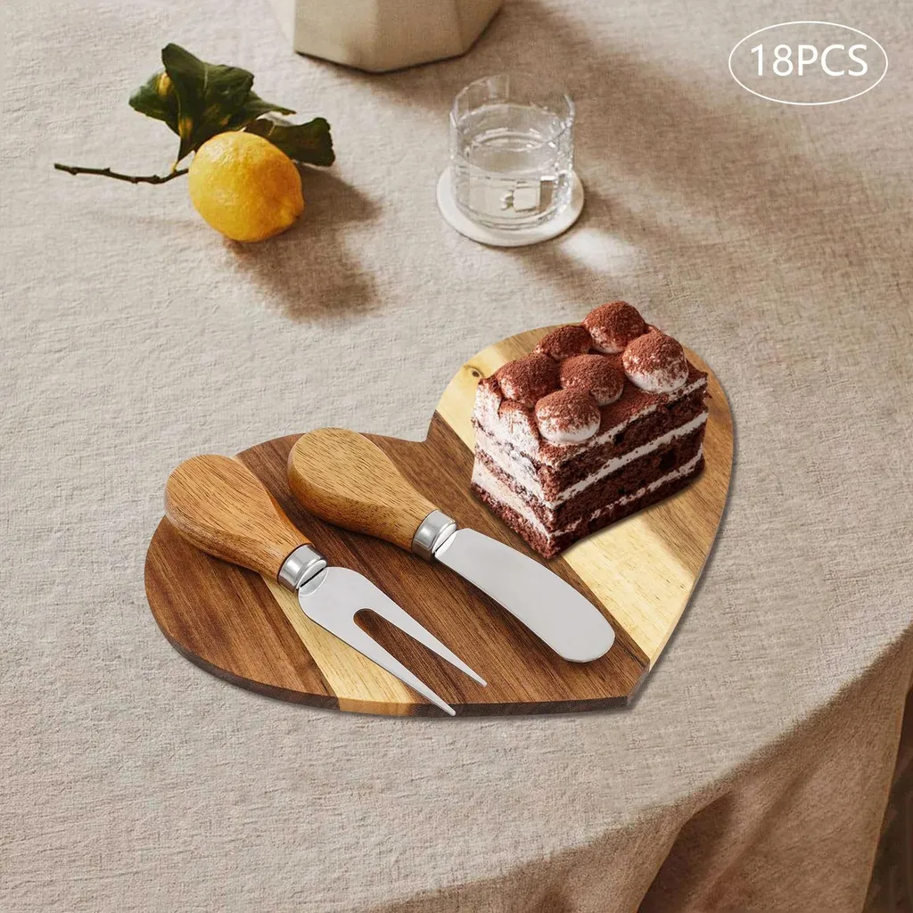 Set da formaggio - Tagliere - Legno - Vassoio da portata - Confezione regalo - Cucina - 4