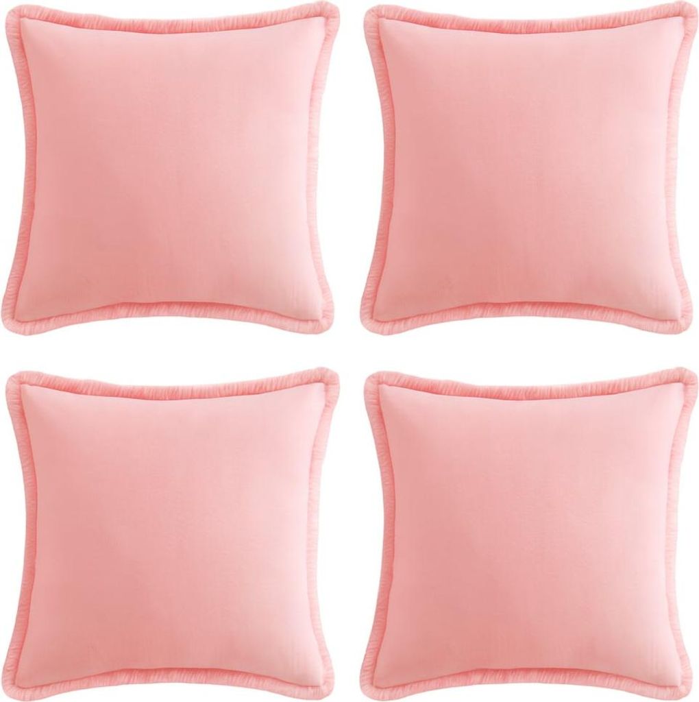 Kissenbezüge mit Fransen Baumwolle Boho Rosa 55x55 cm 4er Set Deko Kissen
