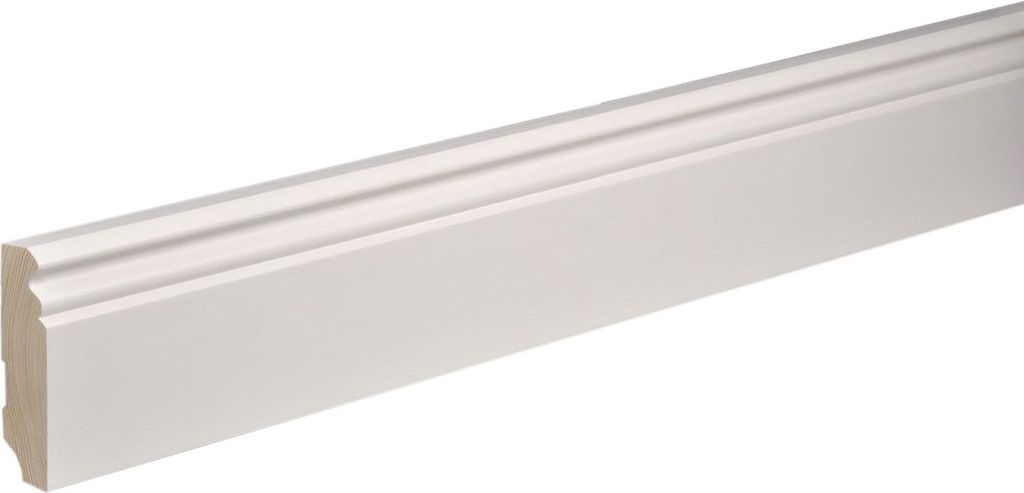 Kosche | Sockelleiste | Massivholz | 19 x 78 x 2400 mm | Weiß | Fußleiste | Berliner Profil | Hochwertig | Robust