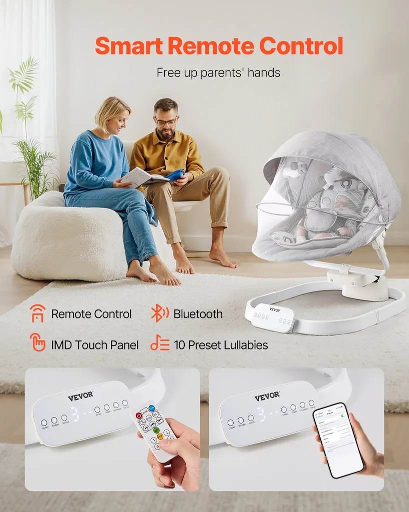 Balançoire Bébé Électrique Transat 3 Positions avec Bluetooth et Télécommande