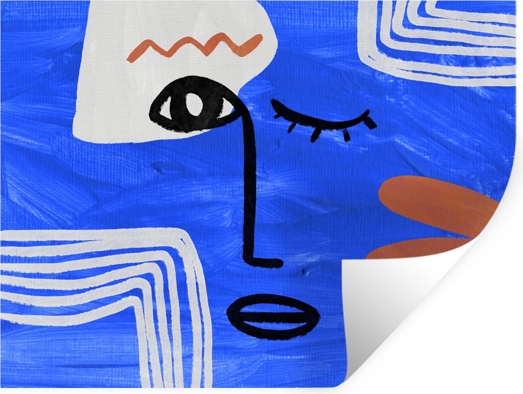 MuchoWow Wandtattoo Wandsticker Wandaufkleber Porträt - Blau - Abstrakt 160x120 cm Selbstklebend und Repositionierbar - Selbstklebend - Fototapeten