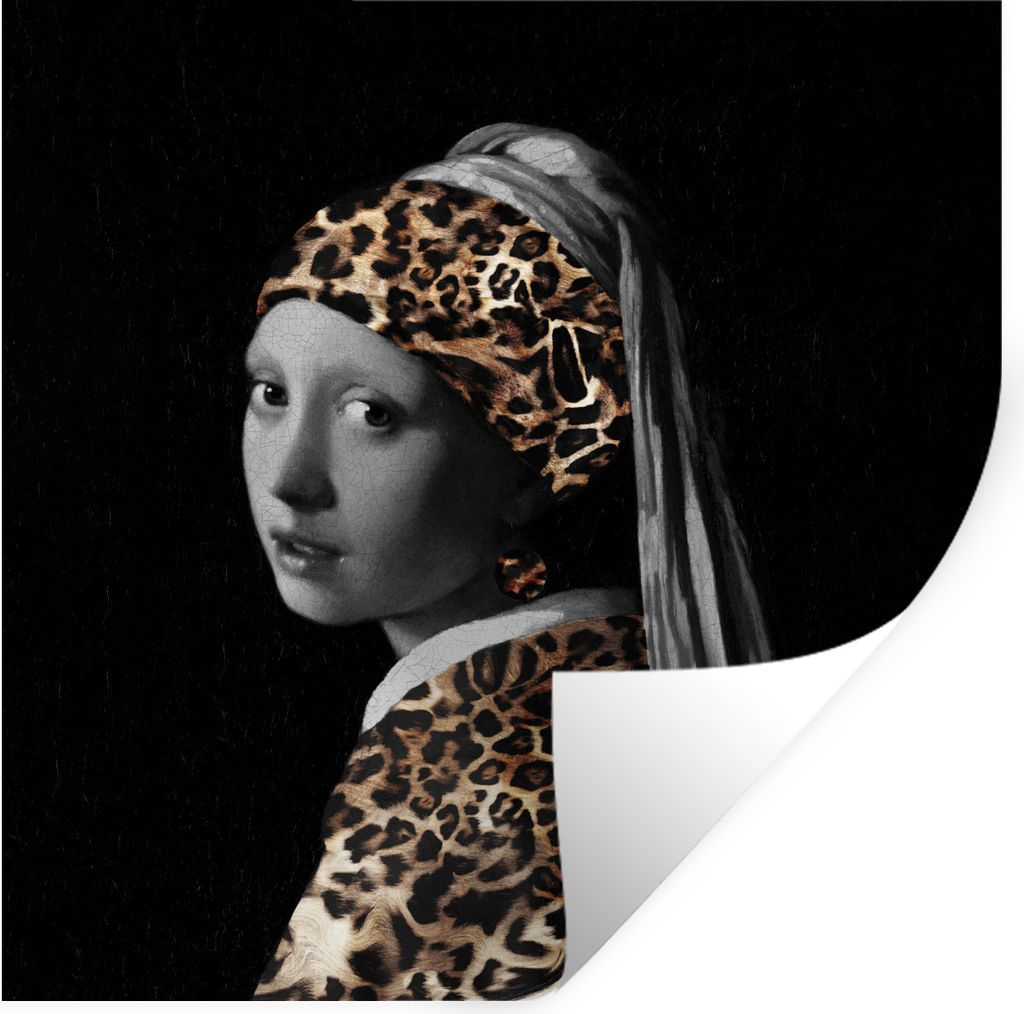 MuchoWow Wandtattoo Wandsticker Wandaufkleber Das Mädchen mit dem Perlenohrring - Pantherdruck - Johannes Vermeer 100x100 cm Selbstklebend und R...