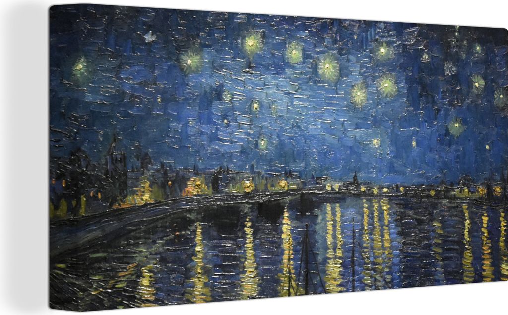 MuchoWow - Leinwandbilder - Sternennacht über dem Orsay Paris - Vincent Van Gogh, Wandbild, Wanddeko Bilder Wohnzimmer, 80x40 cm