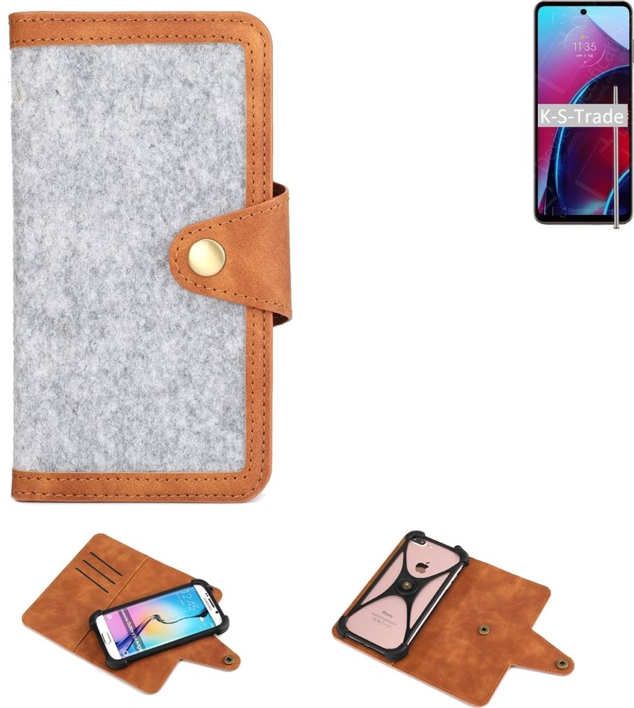 K-S-Trade Handyhülle kompatibel mit Motorola Moto G Stylus (2022) Schutzhülle Filz-Hülle Kunst-Leder hellgrau braun (1x)
