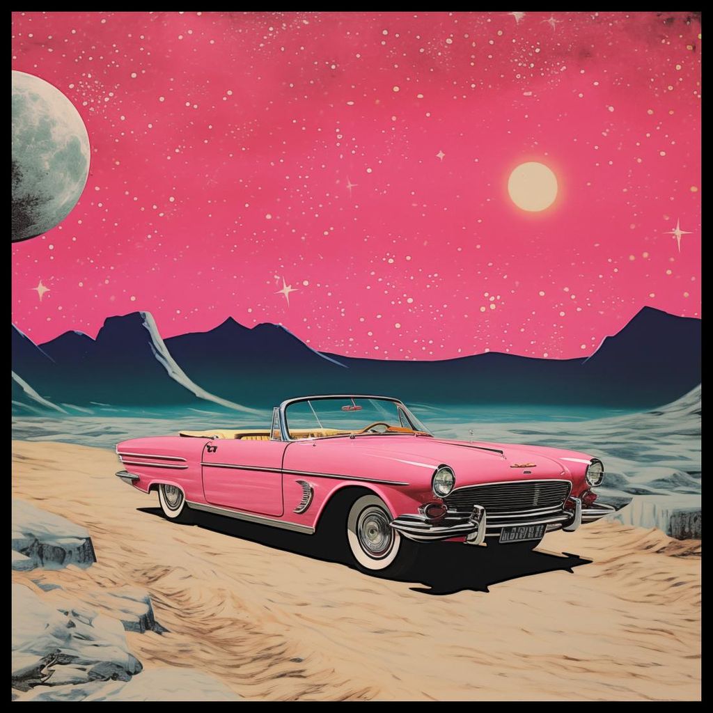 Plakat 90x90cm Cabriolet im Weltraum