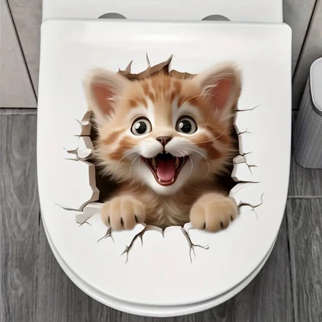 GKA WC Deckel Aufkleber fröhliche Katze Toilettendeckel Produktbild 
