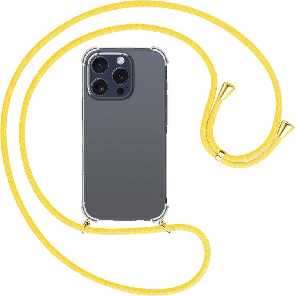 Handykette Backcover-Schutzhülle mit Band (Metall goldfarben) für iPhone 16 Pro - gelb