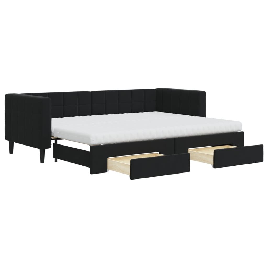vidaXL Tagesbett Ausziehbar mit Schubladen Schwarz 80x200 cm Samt
