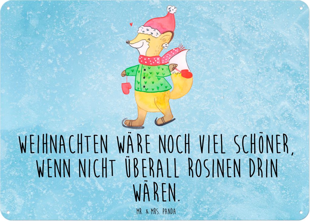 Mr. & Mrs. Panda tafel Fuchs Schlittschuhe DIN A6 - Eisblau - Geschenk, Retro Blechschild, Heiligabend, Weihnachtsbaum, Wandbild, Weihnachtsmann, W...