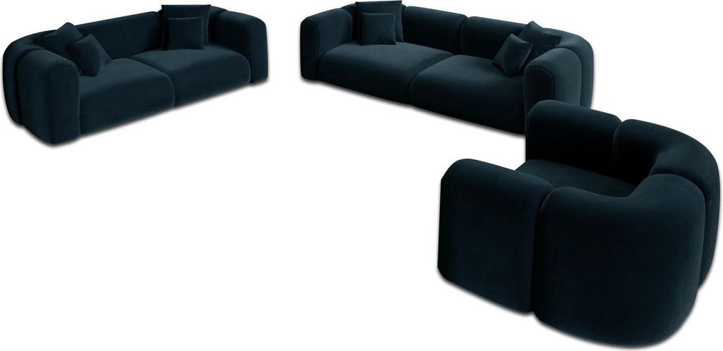Samtstoff 3-2-1-Sitzer Sofa Set Belio Mitternachtsblau