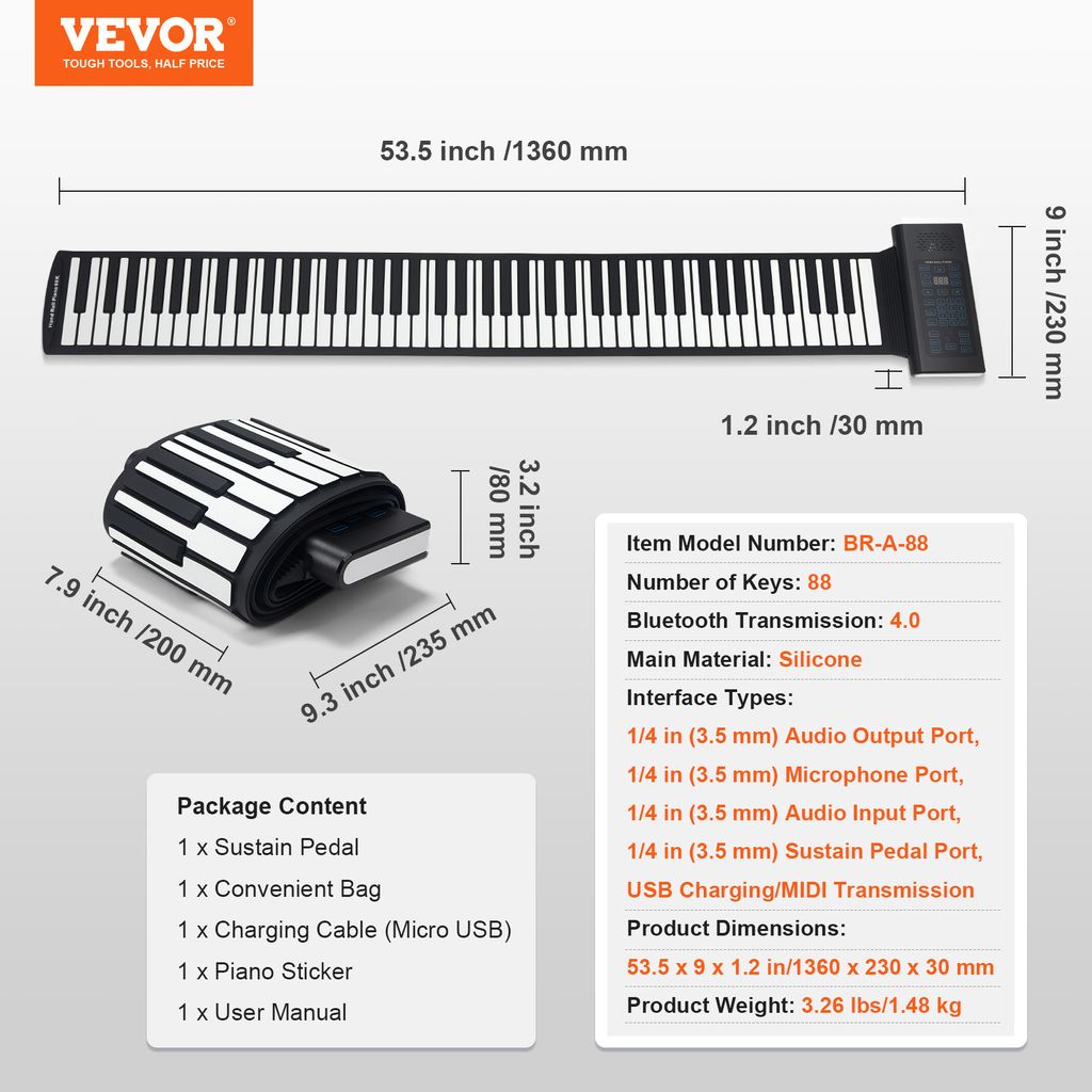 VEVOR roll-up keyboard piano s 88 klávesami, 128 rytmů, 128 Obrázek produktu 7