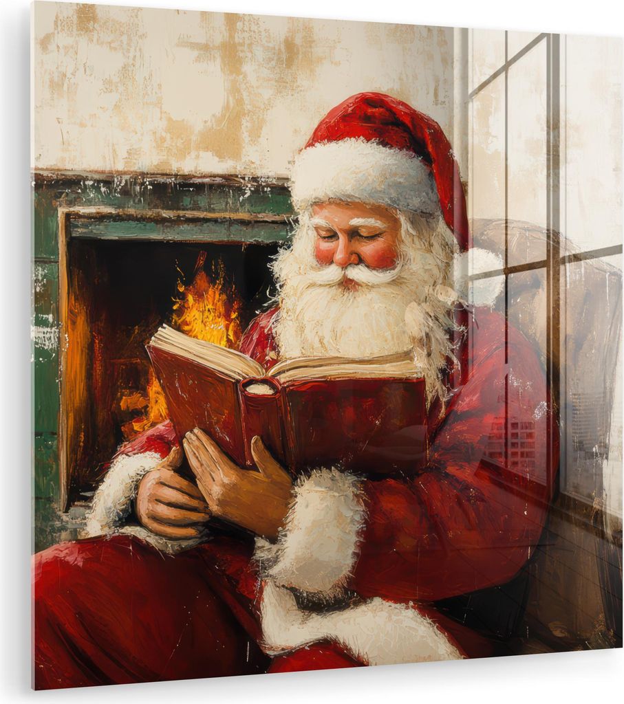 MuchoWow Glasbilder - Bilder auf Wandbild - Foto auf Glas Weihnachten - Weihnachtsmann - Winter - Open Fireside 50x50 cm Wanddekoration aus Glas - ...