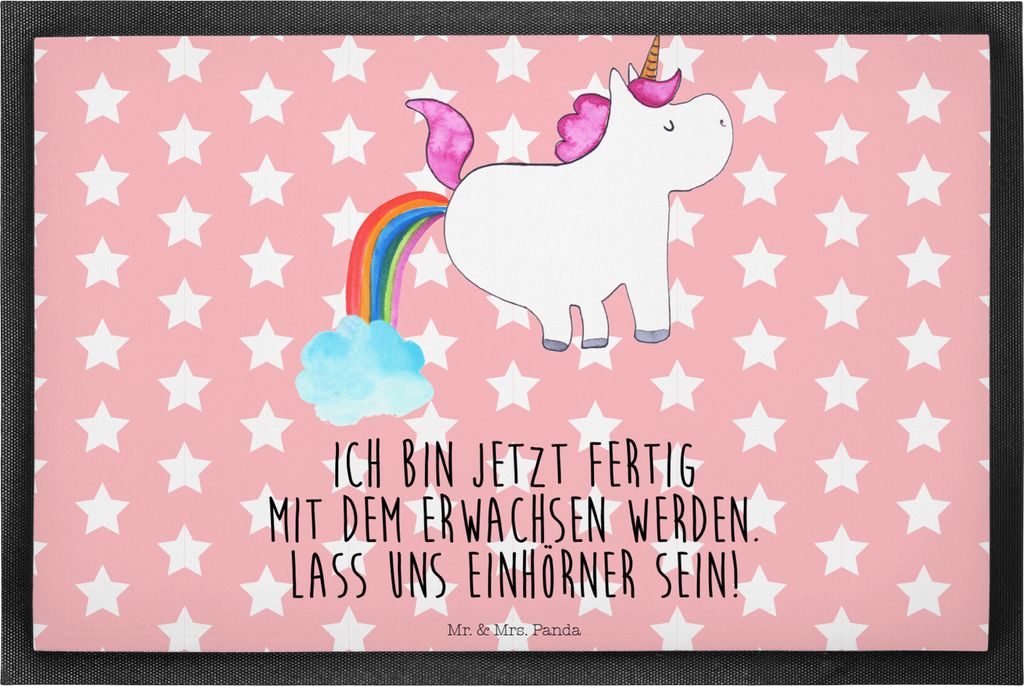 Mr. & Mrs. Panda Schmutzmatte Einhorn Pupsen 40 x 60 cm - Rot Pastell - Geschenk, Spaß, fußmatte, Glitzer, Fussmatte, Schmutzfangmatte, Freundin,...