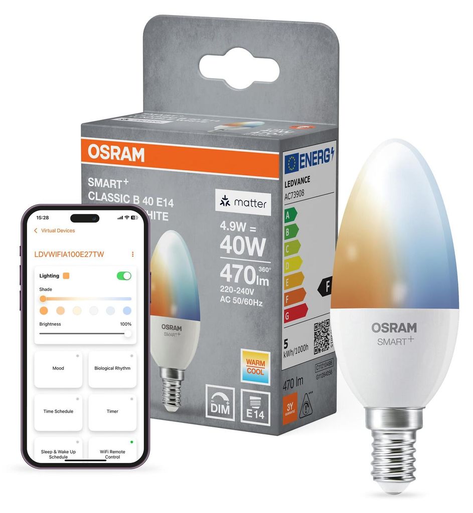 Osram SMART+, 4,9 W, 40 W, E14, 470 lm, 20000 h, Biela Obrázok produktu 
