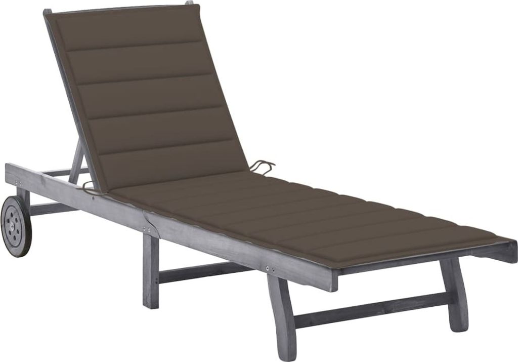 Möbel Sonnenliege mit Auflage Grau Akazie Massivholz - Gartenliegen 3061367