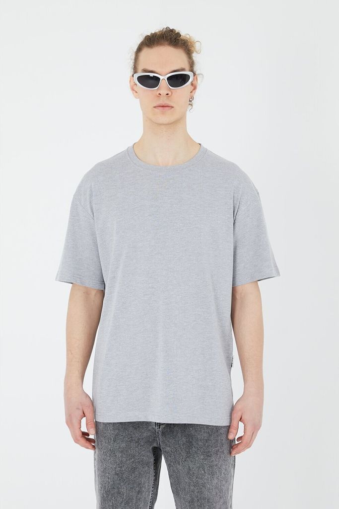 Ossy Homer einfarbiges Basic Oversized T-Shirt | Heavy Qualität mit 320 GSM Baumwolle, Rundhals-Ausschnitt S Grau-Melange