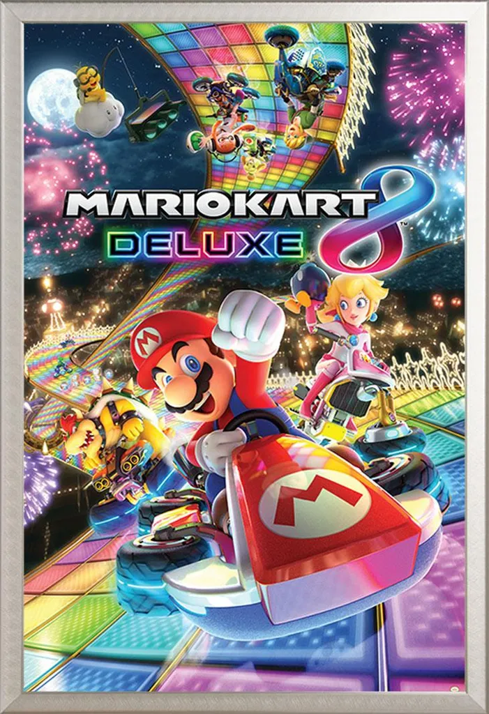 Affiche Mario Kart 8 Deluxe avec Cadre Argenté - Fini les Posters Plissés