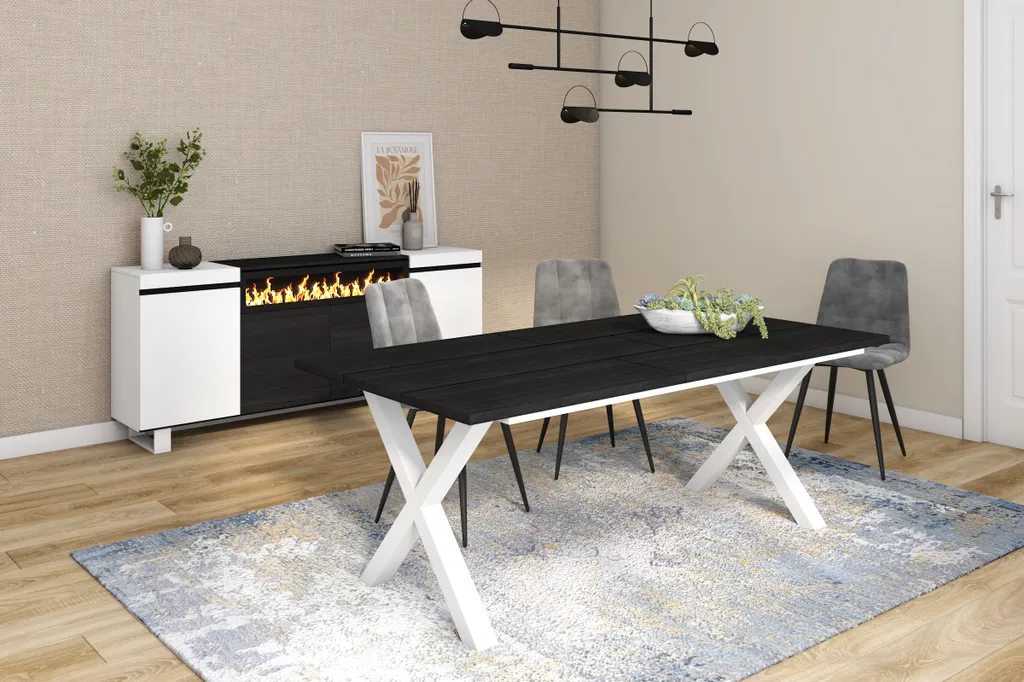 Grande table de salle à manger 10 couverts noire industrielle