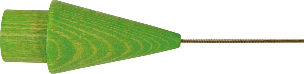 Seilspanngarnitur Wand zu Wand 5m, Kegel in Holz Grün, Draht Garnitur als Aufhängung für Gardinen, Vorhänge, Fotos, Bilder, Kleiderbügel