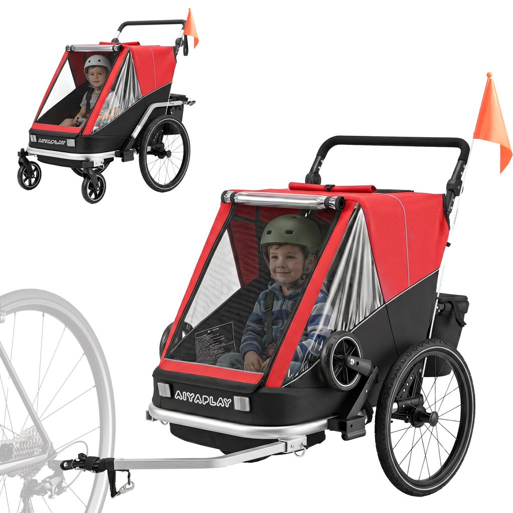AIYAPLAY 2 in 1 Fahrradanhänger & Buggy 2-Sitzer Fahrrad Produktbild 