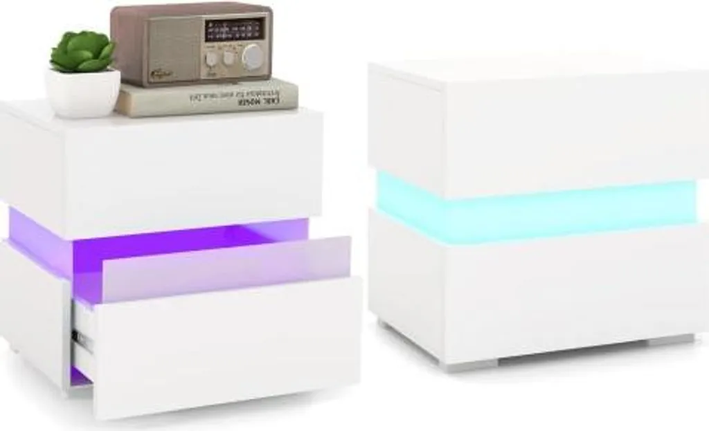 Chevet LED blanc brillant télécommandé avec double tiroir de rangement - 2