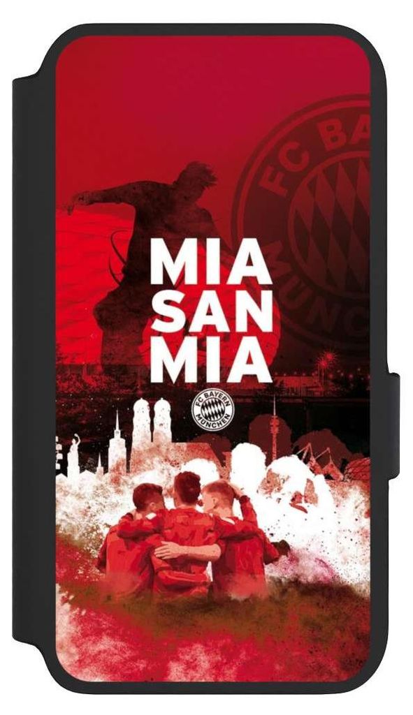 NIVOCASE Klapphülle für Samsung Galaxy S22 Handyhülle aus Kunst Leder NIVOflip schwarz FC Bayern München FCB Mia San Mia